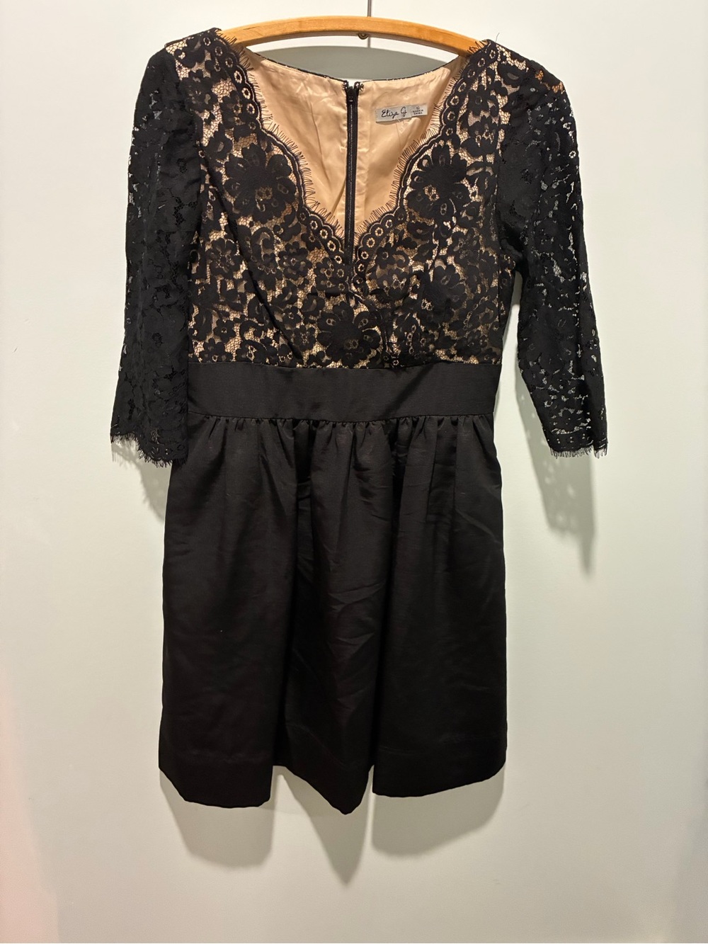 Eliza J Black Lace-Over-Nude Cocktail Dress Fit and Flare Size 10